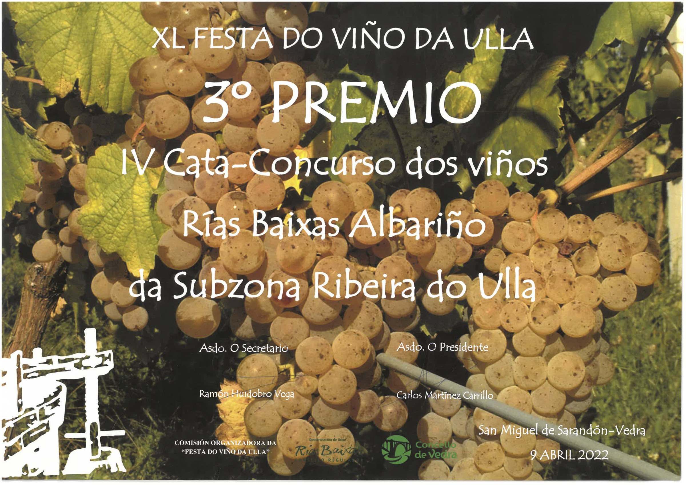 Diploma del 3.er premio en la XL Festa do Viño da Ulla